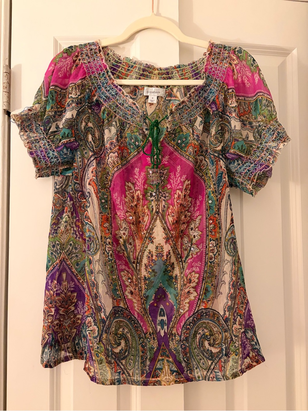 Vintage Dress Barn beaded boho chic garden fairy hippie short sleeve blouse top